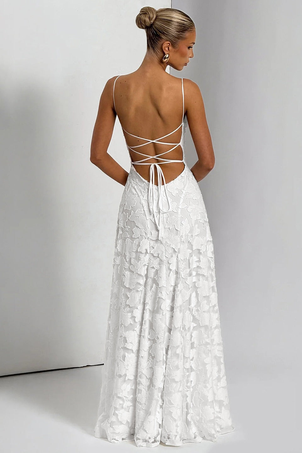 Jacquard Cami Backless Maxi Lace Dress - View 5 | VelvetHem