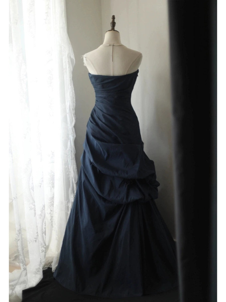 Sweetheart A-Line Navy Blue Long Prom Dress Elegant Evening Dress