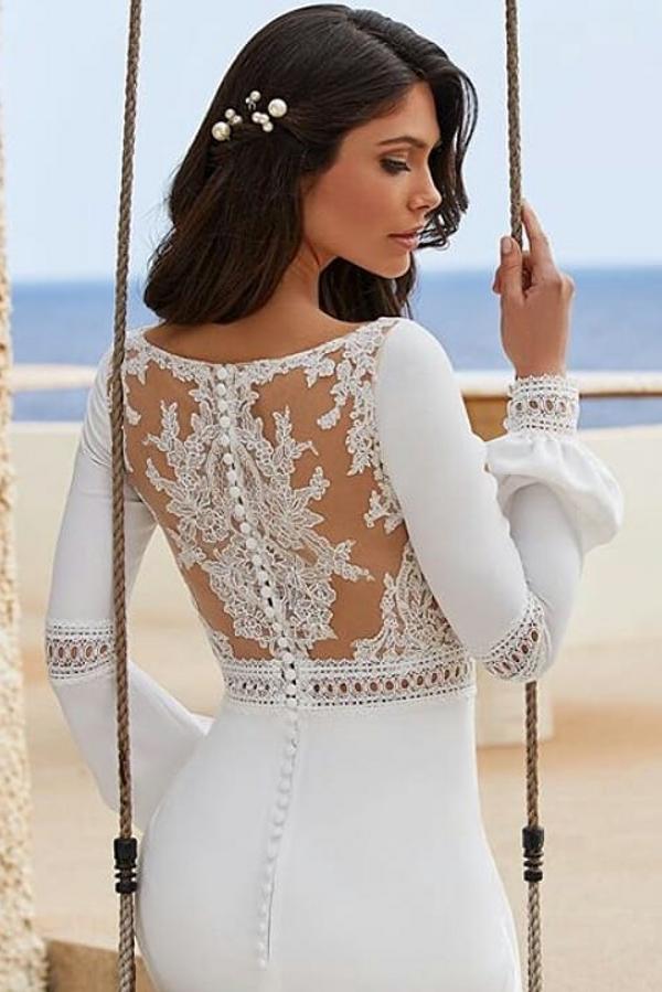 Trendy Floor-Length Mermaid Jewel Neck Long Sleeves Chiffon Prom Dresses - View 3 | VelvetHem