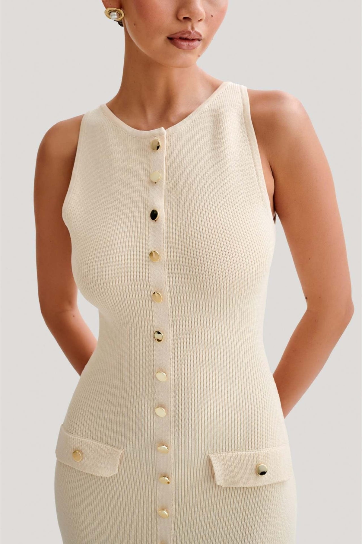 Fashion Buttoned Knit Work Dress - View 3 | VelvetHem
