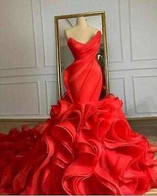 Wedding Dresses Long Train Organza Tiered Skirt Ruffle Plus Size Prom Dress Y47 by simplepromdress
