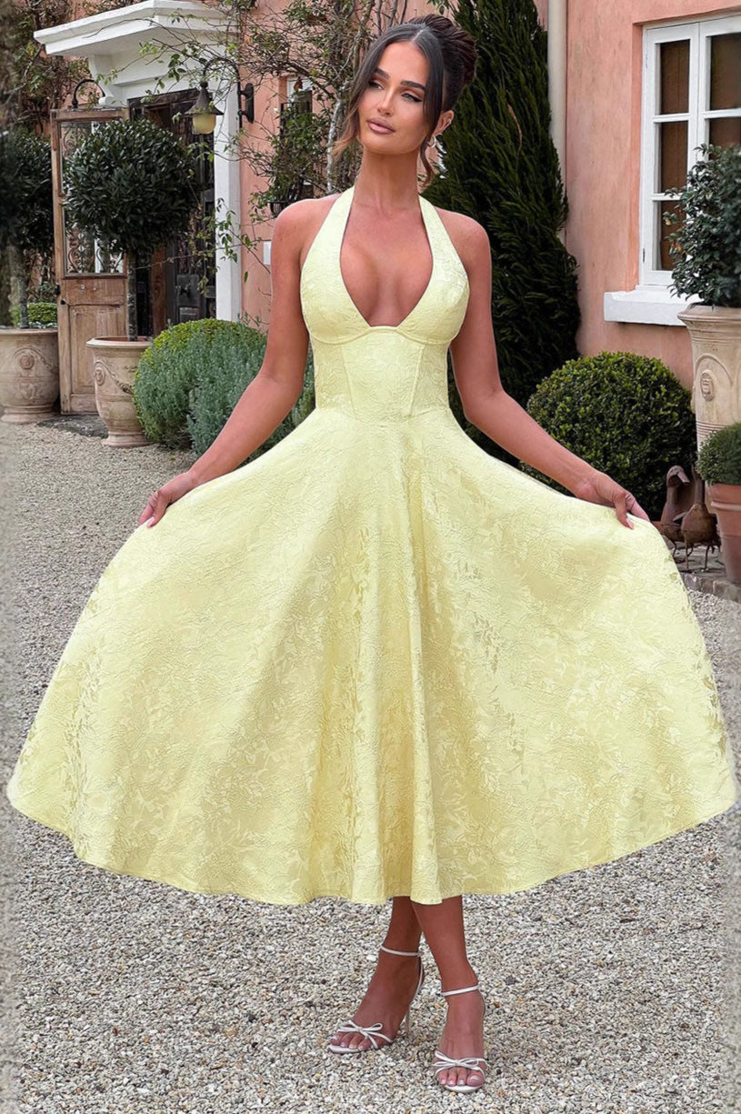 Jacquard Halter V Relaxed Dress for Boutique Fashion Look