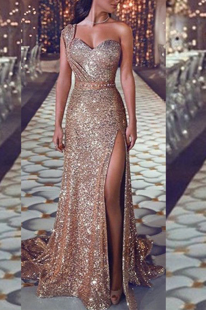 Sexy Bronzing Patchwork V Neck Evening Dress Dresses(6 Colors) - View 5 | VelvetHem