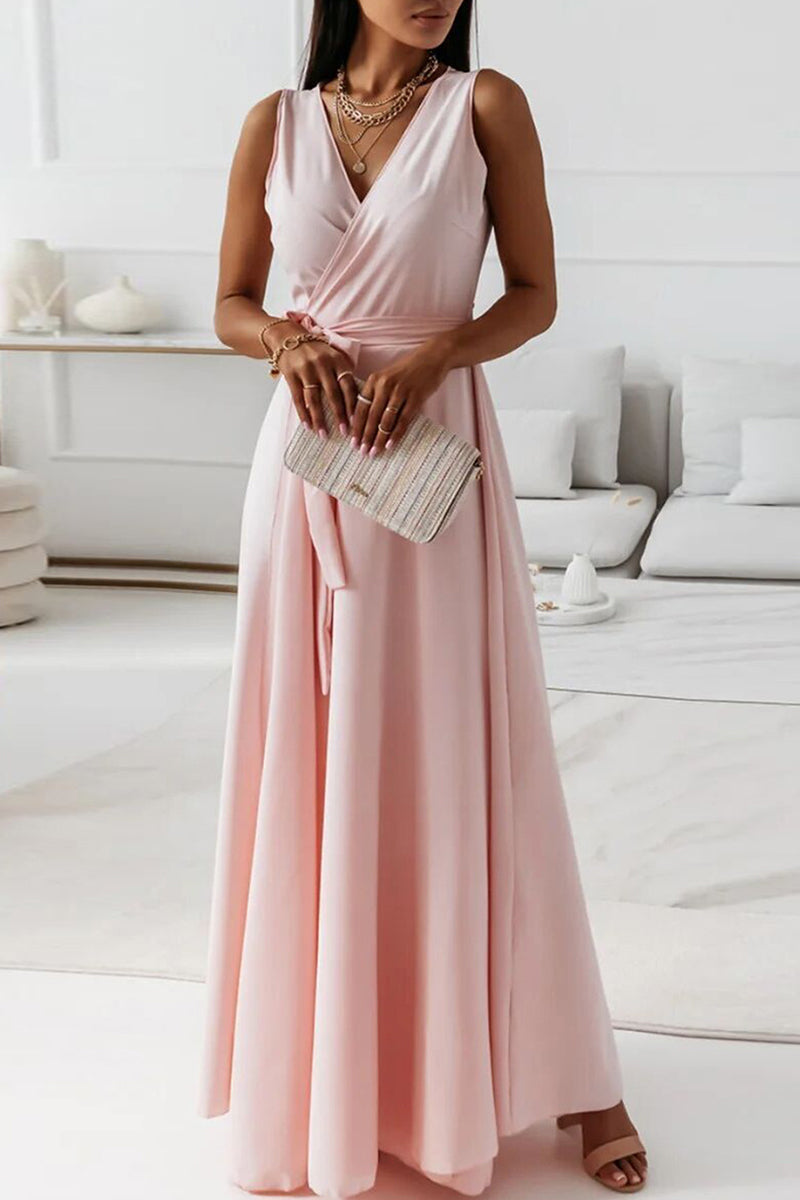 Celebrities Elegant Solid With Belt V Neck Evening Dress Dresses - View 2 | VelvetHem