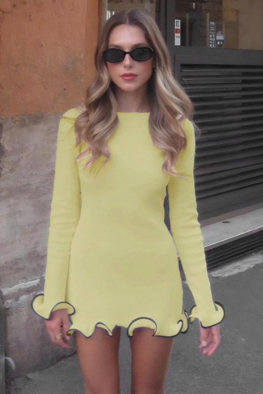 Fluted Sleeve Color-Block Party Dress - View 4 | VelvetHem