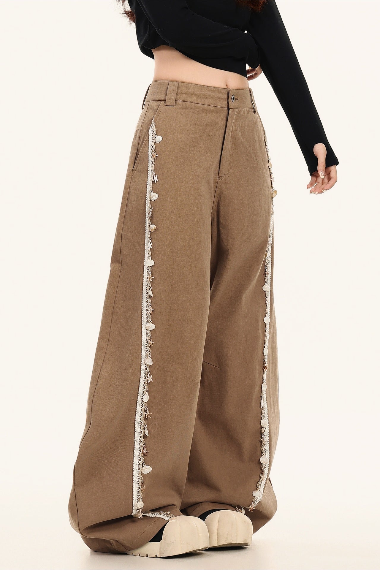 Artistic Bootcut Shell Pendant Wide Leg Casual Pants