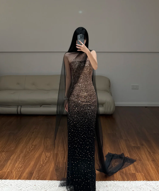 Sequin Black Sexy Prom Party Dress Birthday Outfit Shiny Evening Dress