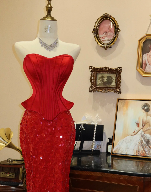 Red Mermaid Prom Party Dress Sexy Evening Dress 21st Birthday Outfit - View 2 | FashionDia
