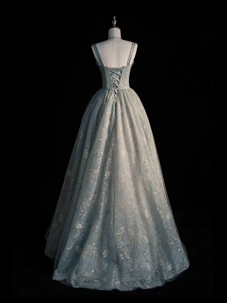 Fashion Lace Evening Gown Sage Green Long A-Line Party Prom Dress - View 3 | FashionDia