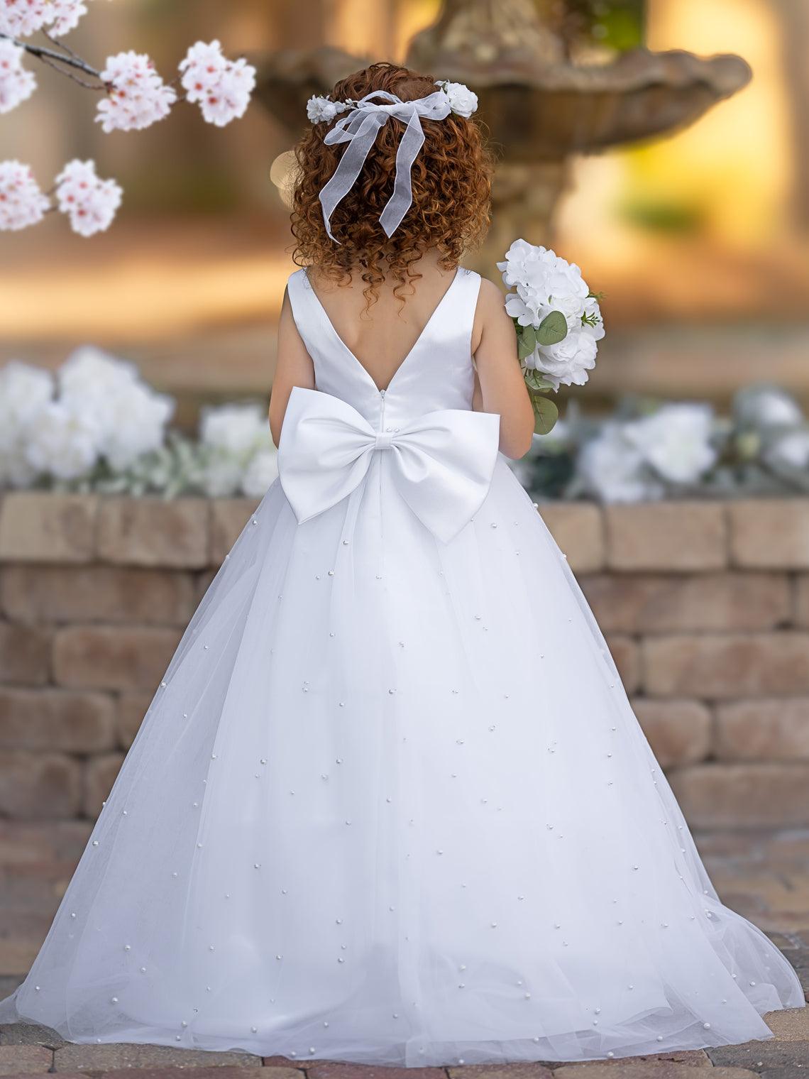 Elegant Princess Ball Gown Satin & Tulle Flower Girl Dress - View 2 | VelvetHem