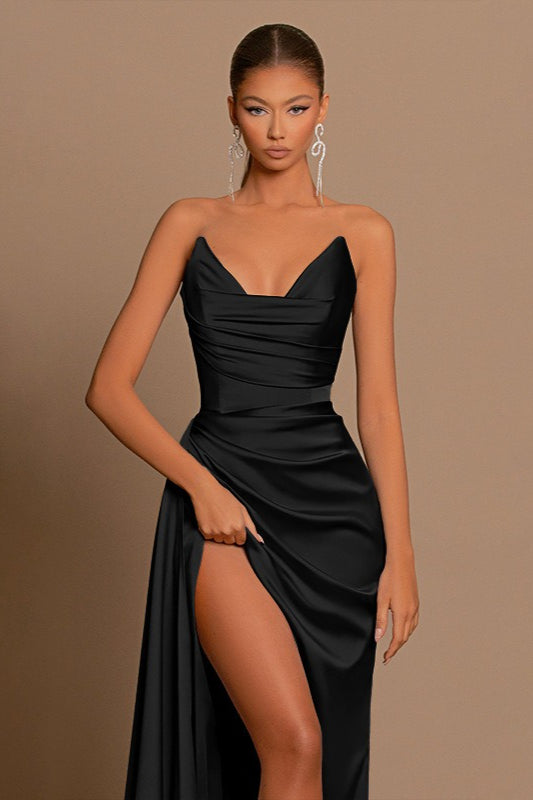 Deep V Satin Silk Dress - View 4 | VelvetHem