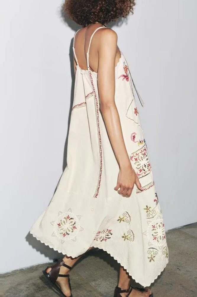 Floral Embroidered Asymmetric Dress with Relaxed Fit and Smart Casual Fashion
