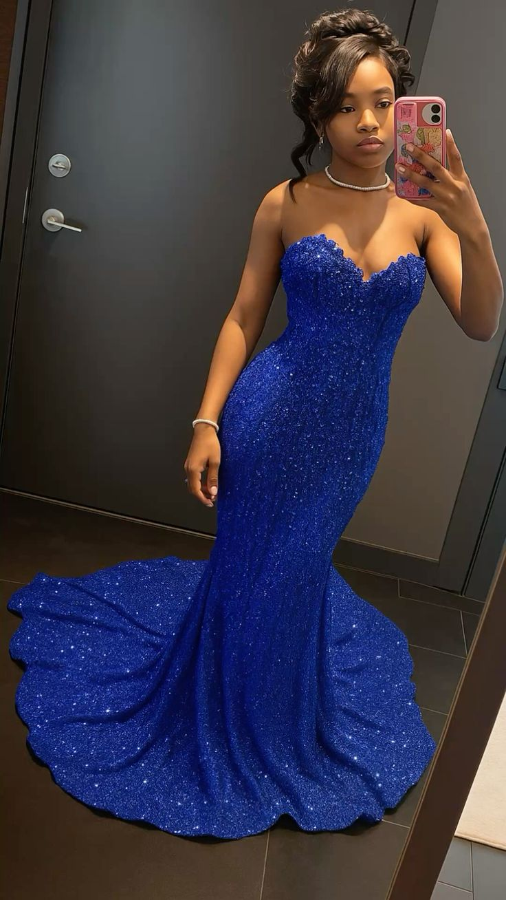 Sweetheart Mermaid Royal Blue Long Prom Dress Sparkle Formal Evening Dress