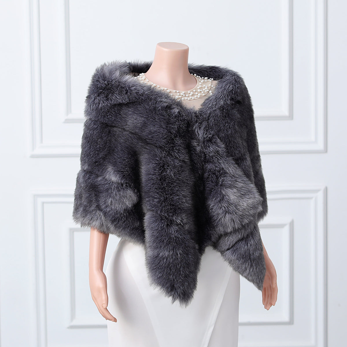 Dark silver fox three piece rectangular scarf Winter Wraps