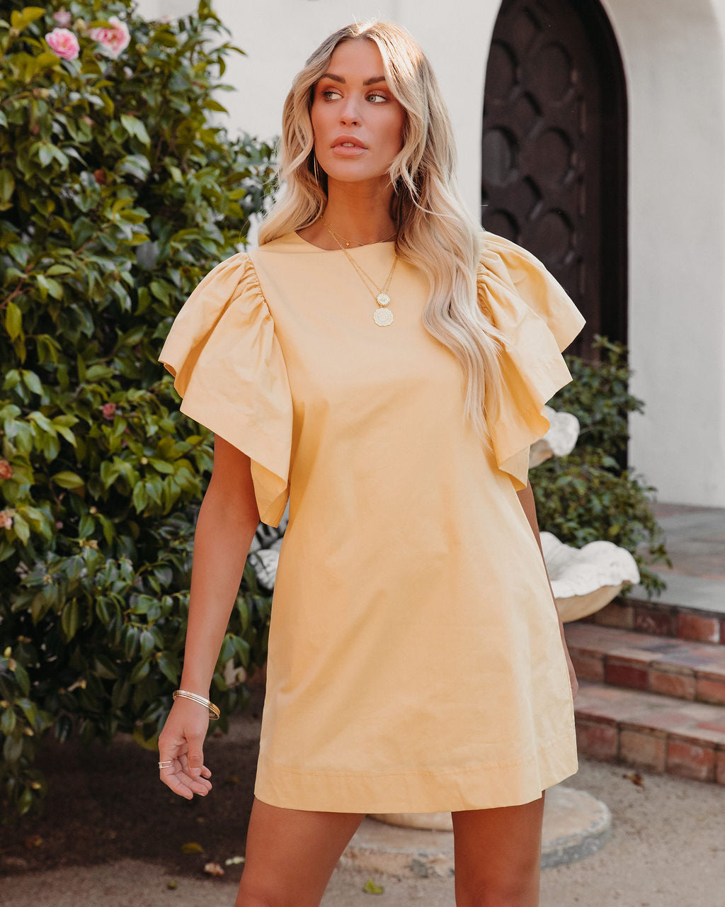 Davina Cotton Pocketed Mini Dress Yellow