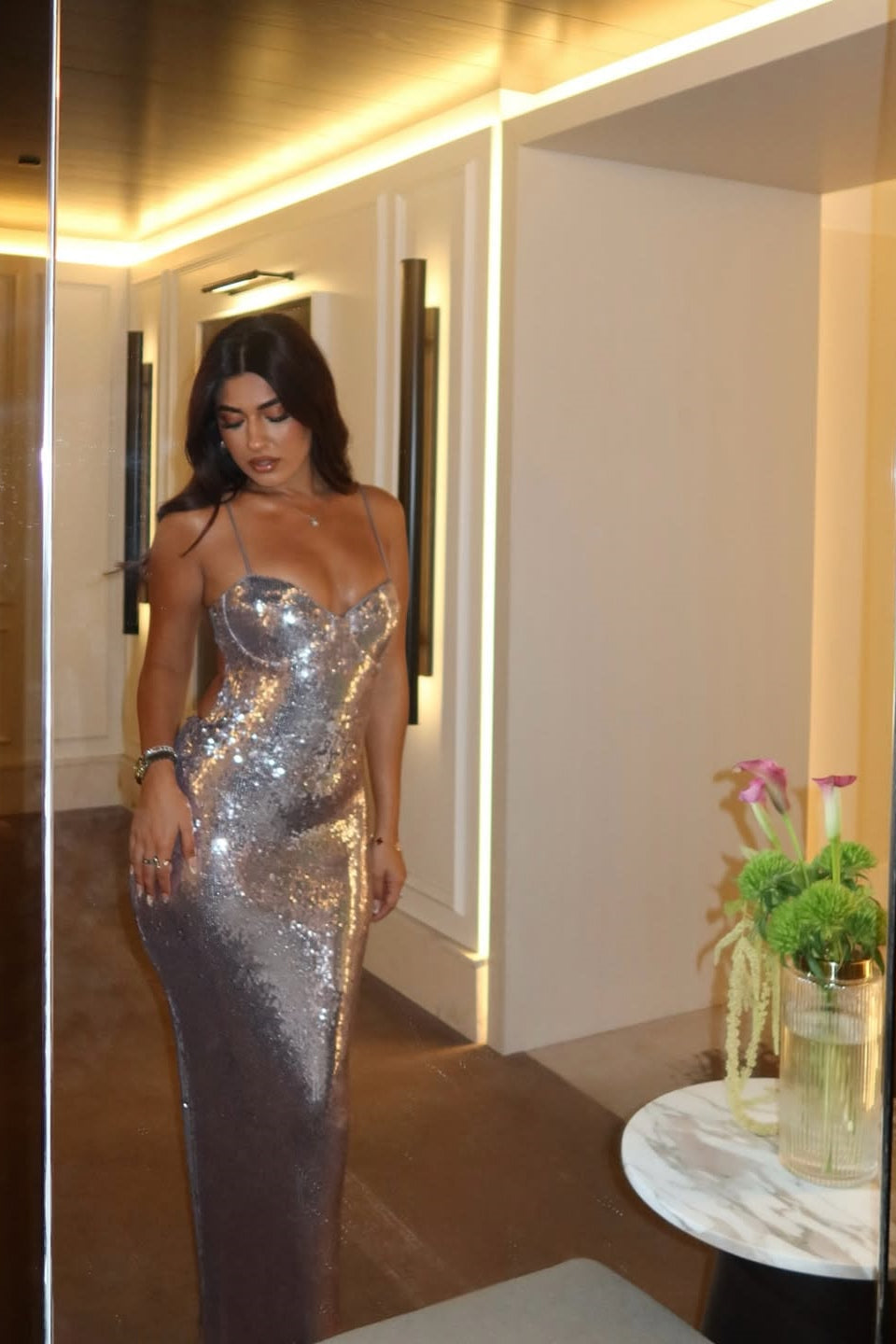 Dazzling Silver Spaghetti-Strap Sweetheart Sleeveless Prom Dresses Mermaid With Split