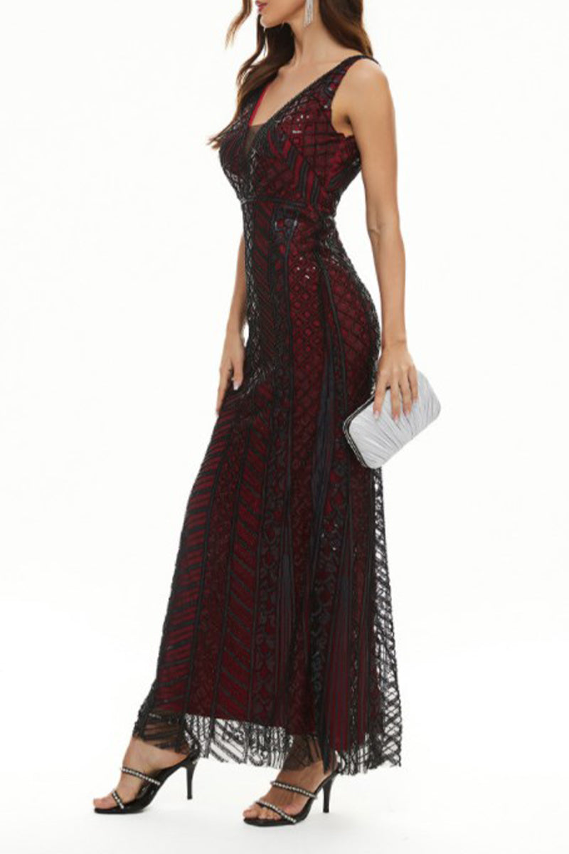 Sexy Formal Patchwork V Neck Evening Dress Dresses - View 6 | VelvetHem