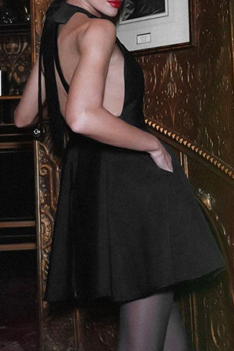 Elegant Solid Backless With Bow Halter Evening Dress Dresses - View 6 | VelvetHem