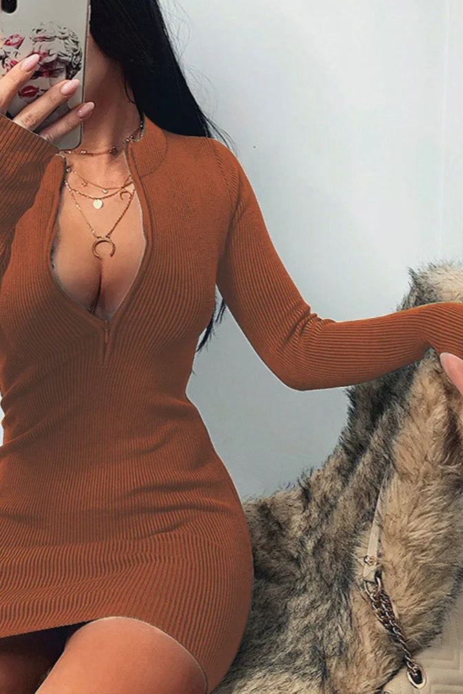 Long Sleeve Rib Knit Mini Dress - View 6 | FashionDia