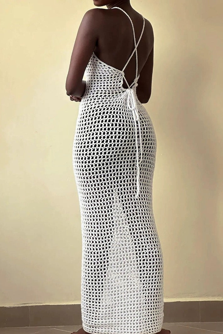 Beach Vacation Knit Cut Out Cover Up Maxi Sweater Dress - View 2 | VelvetHem