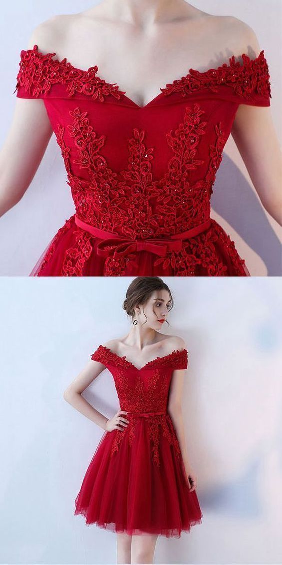 Red Off Shoulder Homecoming Dresses, Simple Party Dresses