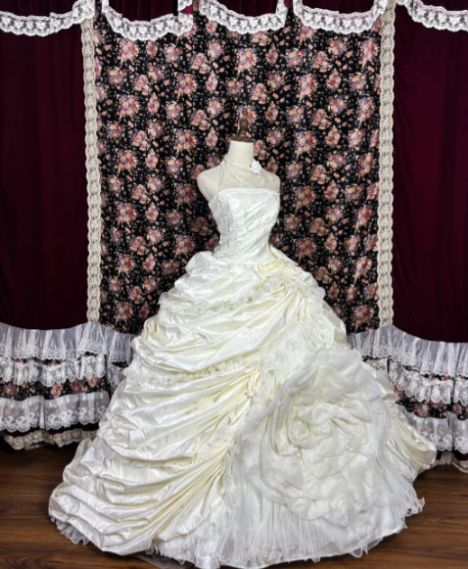 Ball Gown Ivory Wedding Dress Classy Sweet 16 Birthday Gown - VelvetHem