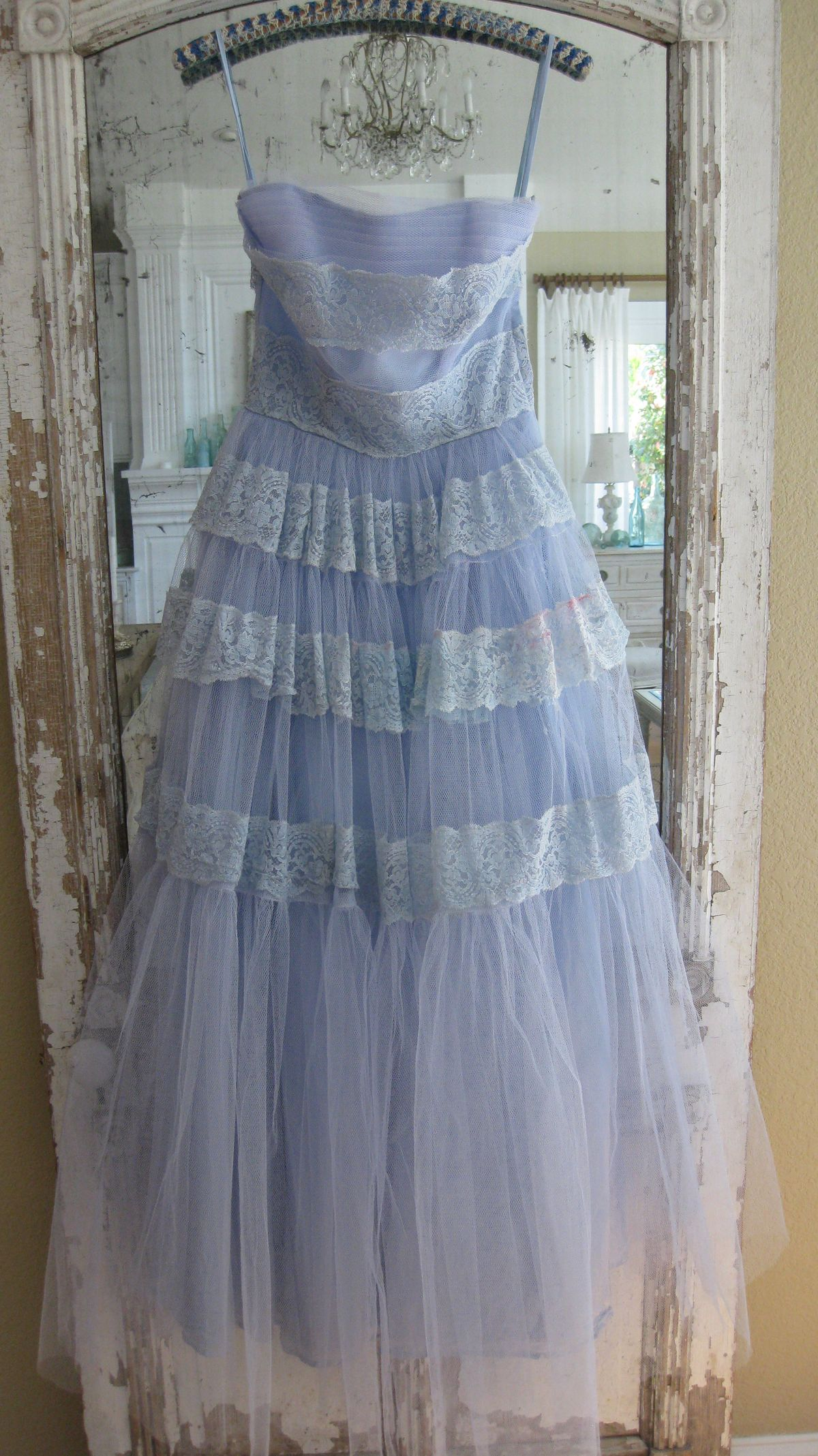 Spaghetti Straps Lavender A-Line Long Prom Dress With Lace