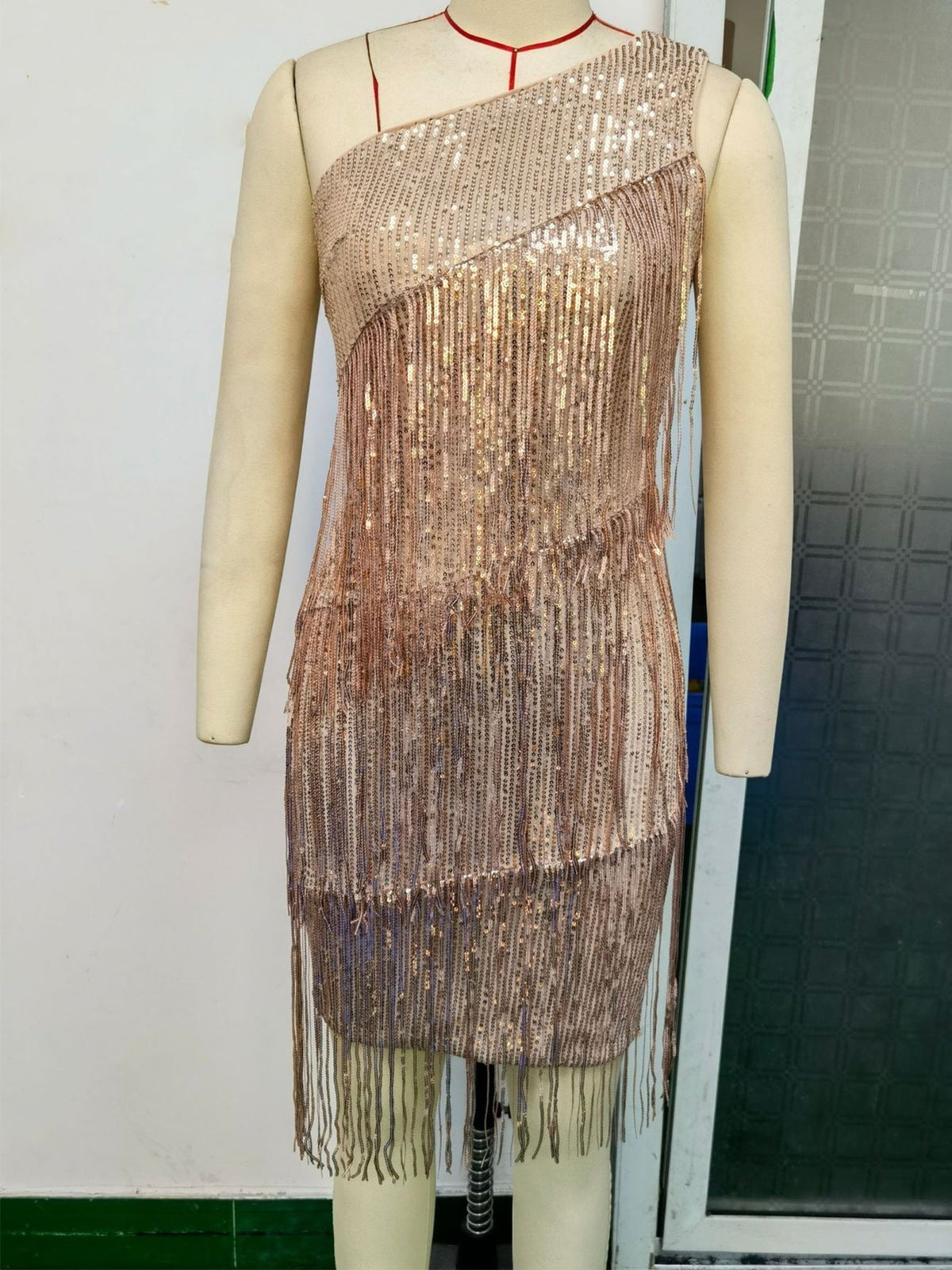 Shoulder Tassel Stitching Sequ Dress Evening Dress - View 5 | VelvetHem