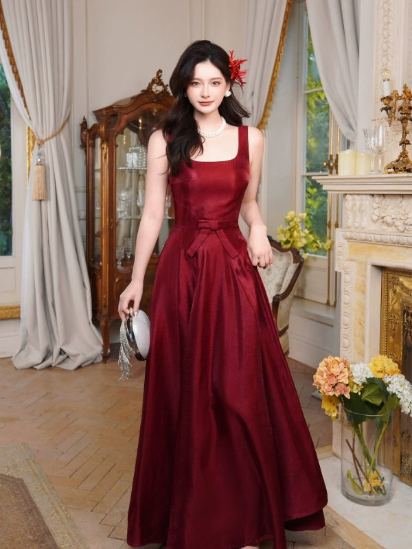 A-Line Burgundy Long Prom Dress Elegant Evening Dress