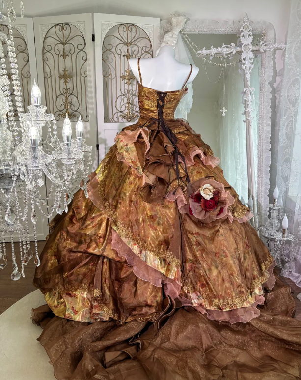 Ball Gown Brown Prom Party Dress Sweet 16 Birthday Dress - View 2 | FashionDia