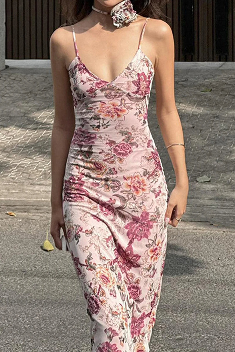 Backless V-Neck Maxi Floral Dress - View 3 | FashionDia