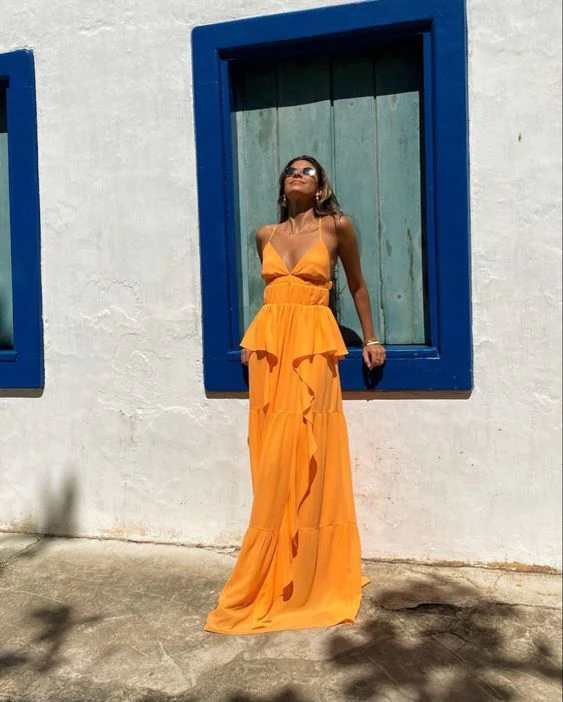 Sexy V-Neck Long A-Line Prom Dress Party Evening Gown - FashionDia