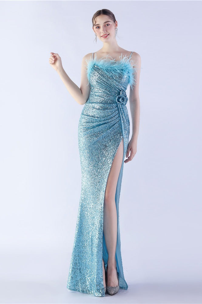 Ostrich Feather Embellished Dress with Relaxed Fit and Everyday Wear
