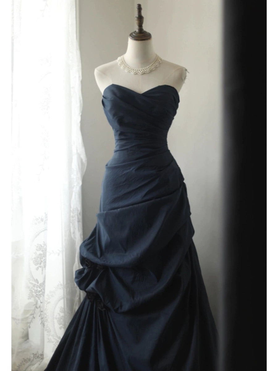 Sweetheart A-Line Navy Blue Long Prom Dress Elegant Evening Dress