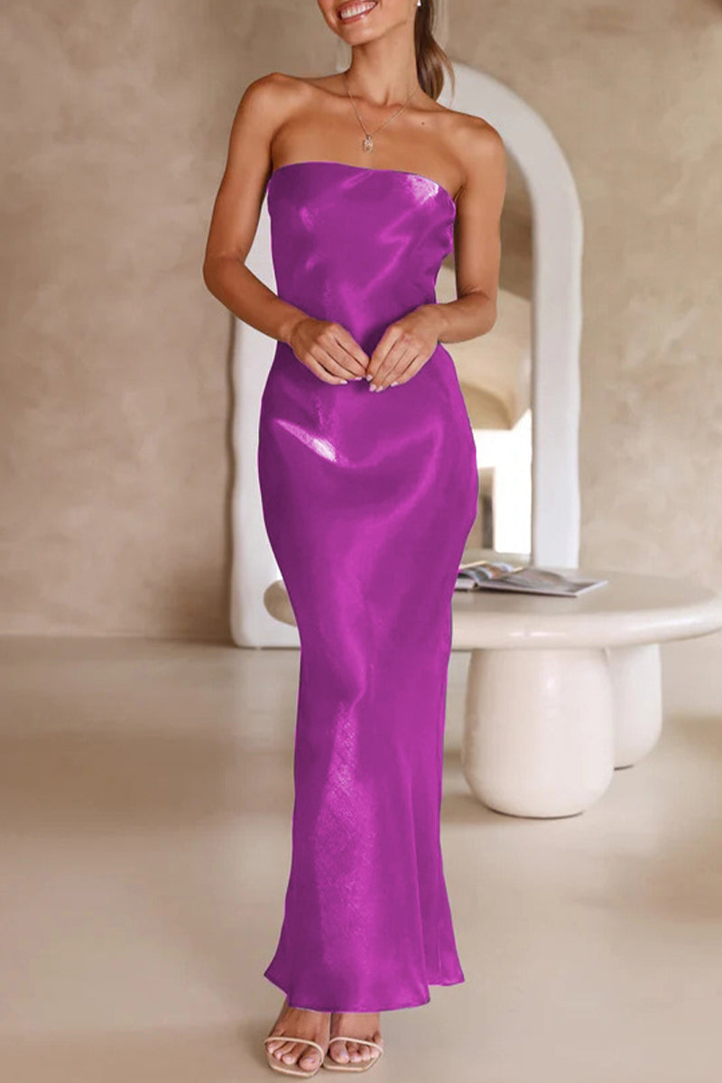 Celebrities Formal Solid Bright Silk Strapless Evening Dress Dresses(5 Colors) - View 15 | VelvetHem
