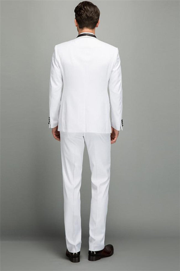Decent Men Two Piece Wedding Groom Suits Slim Fit Shawl White Tuxedo