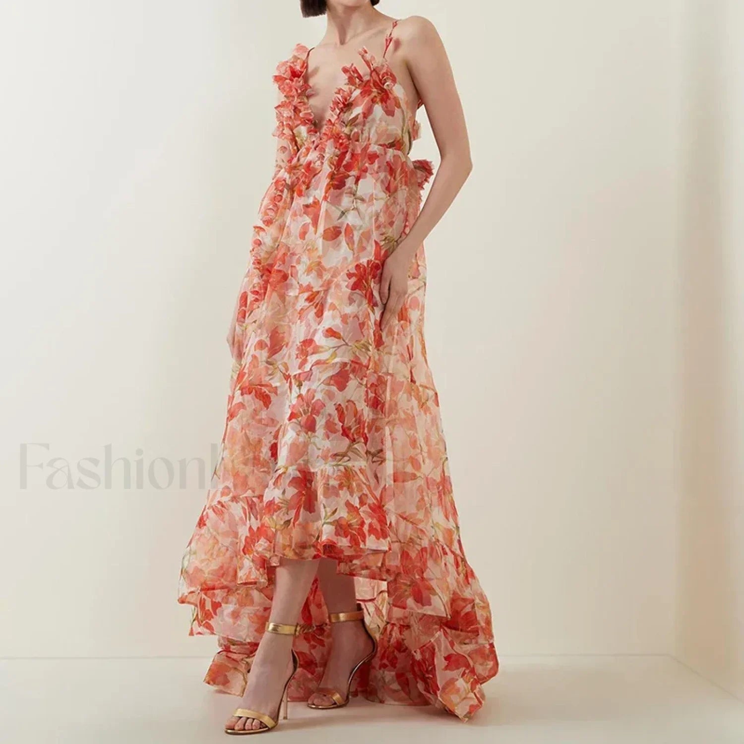 Deep V Ruffle Tailored Dress for Streetwear Style Boutique Fashion Style