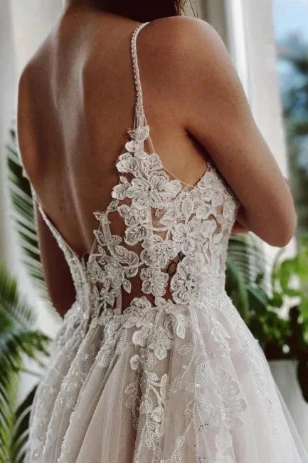 Designer A-line Appliques V-neck Wedding Dresses With Lace (ZD14528) - View 3 | VelvetHem