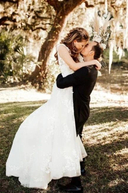 Designer A-Line Boho V-neck Straps Wedding Dresses With Lace (ZD14971)