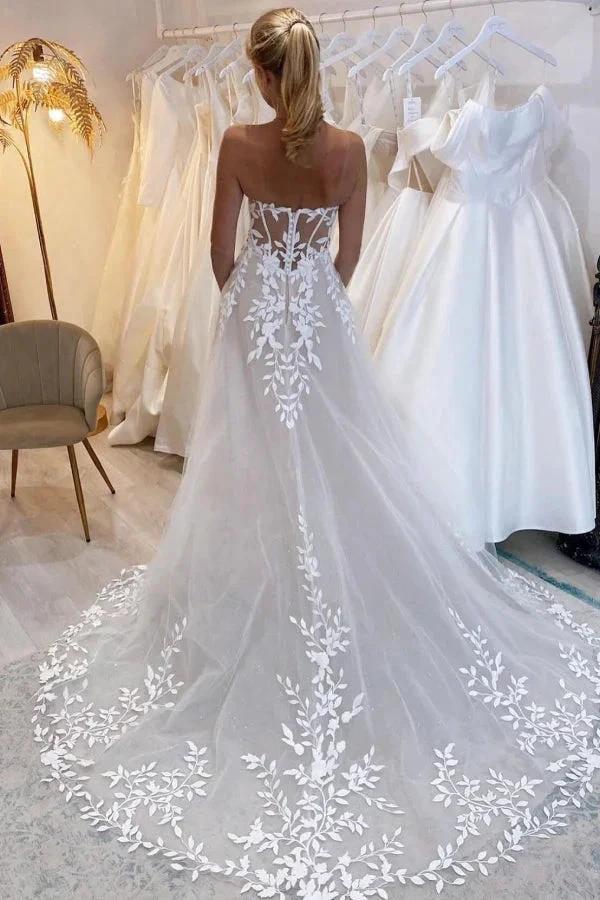 Elegant Long A-line Off-the-shoulder V-neck Appliques Wedding Dress (ZD15501)