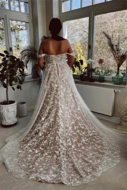 Designer A-line Off-the-shoulder Sleeveless Wedding Dresses With Lace (ZD14922)