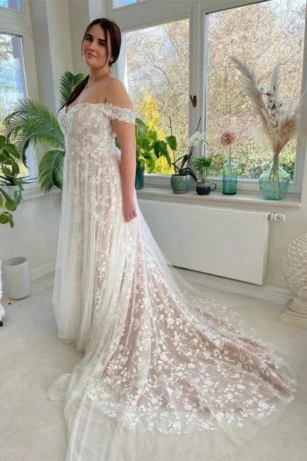 Designer A-line Off-the-shoulder Sleeveless Wedding Dresses With Lace (ZD14922)
