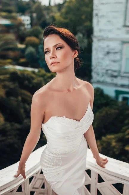 Designer A-line Satin Sleeveless Wedding Dresses With Lace (ZD14496) - View 5 | VelvetHem