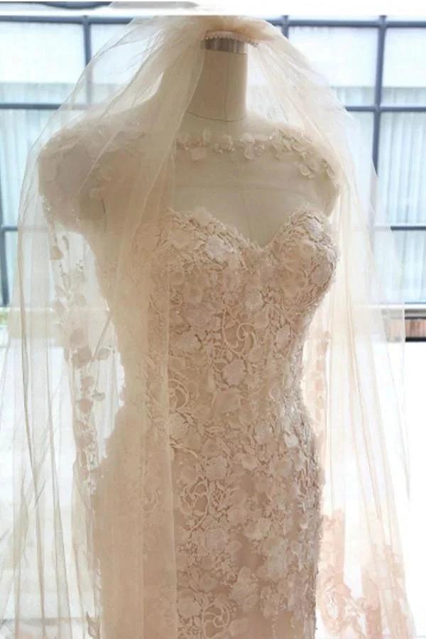 Designer Open Back Sheer Flowers Long Sleeve Mermaid Wedding Dress (ZD15477)