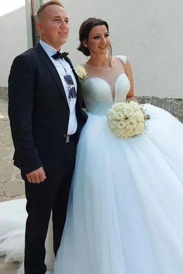 Designer Princess Long A-line Sequined Sleeveless Wedding Dresses (ZD14838)
