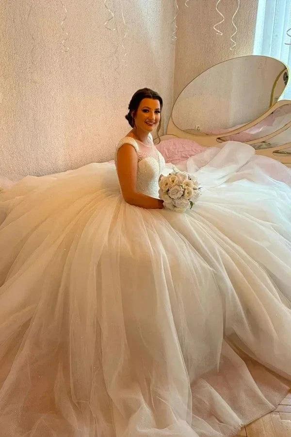 Designer Princess Long A-line Sequined Sleeveless Wedding Dresses (ZD14838)