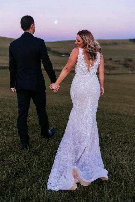 Designer V-Neck Sleeveless Mermaid Wedding Dresses With Lace (ZD14495) - View 2 | VelvetHem