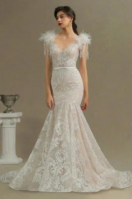 Designer wedding dresses mermaid | Lace wedding dresses online (ZD13788) - View 3 | VelvetHem