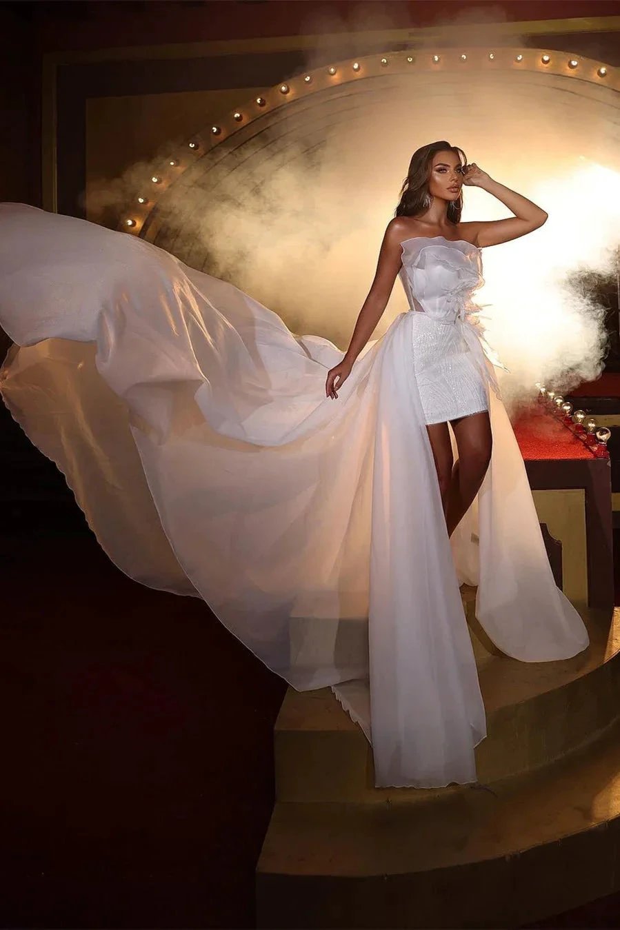 Designer White Sleeveless Wedding Dress With Ruffles Bridal Gown With Lace (ZD16556) - View 2 | VelvetHem