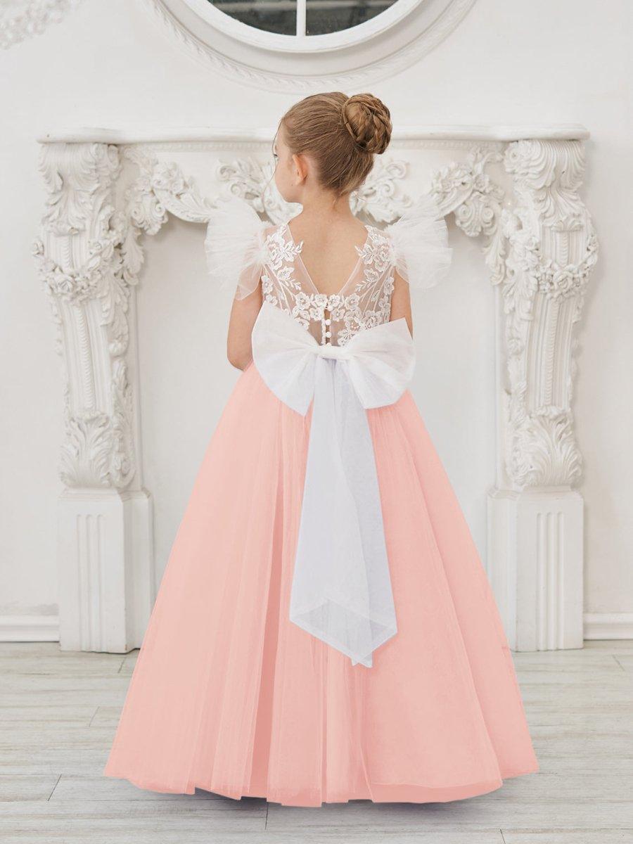 Detachable Lace Tulle Sweep Train Flower Girl Dress